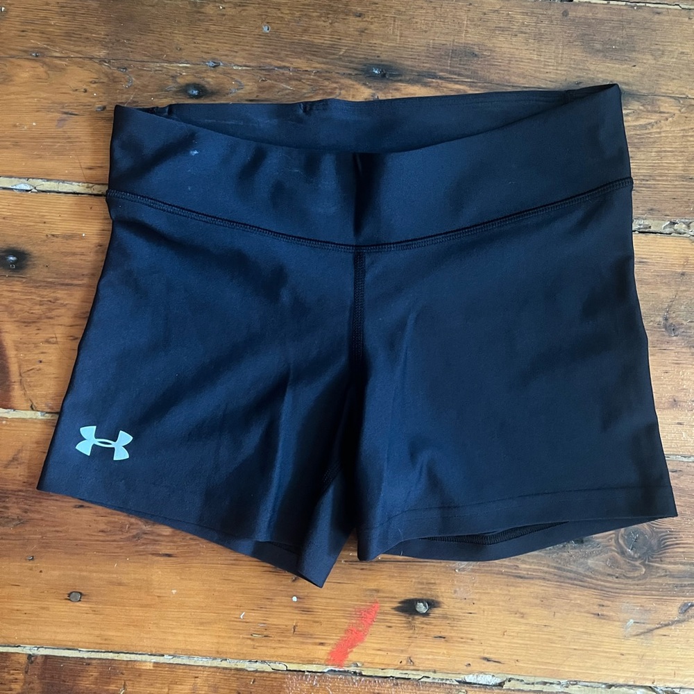 Under Armour Women's Black Athletic Shorts with Blue Logo